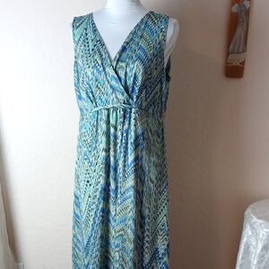Notations Blue and Green Patterned Maxi Dress